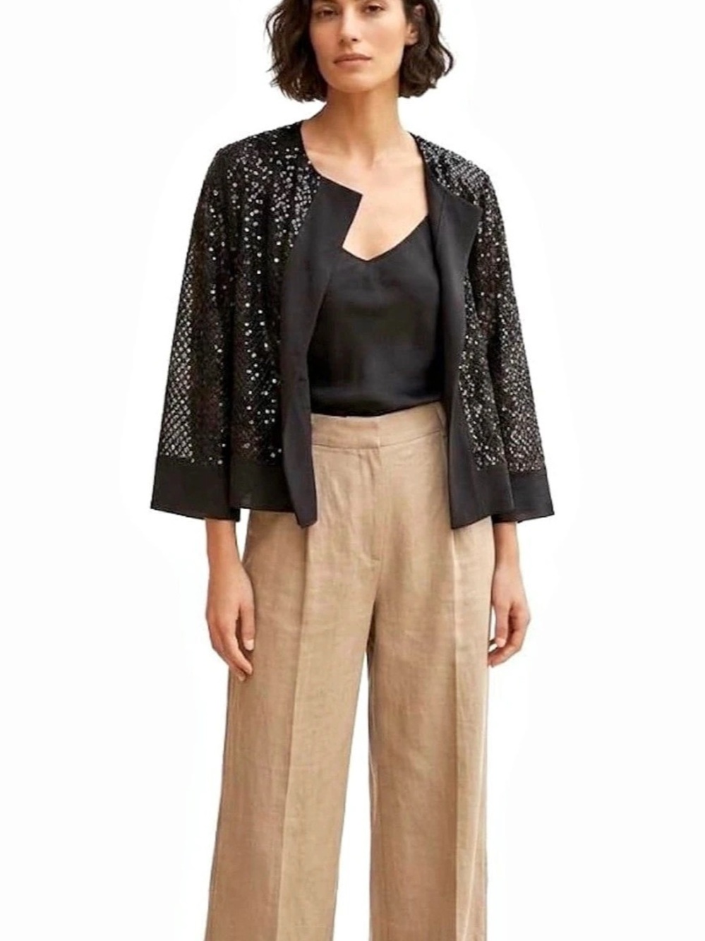 Sequin Mesh Open-Front Bolero Jacket - One Size